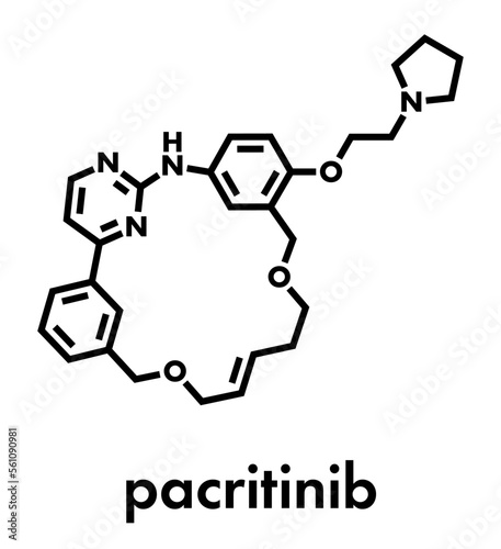 Pacritinib cancer drug molecule. Skeletal formula. photo