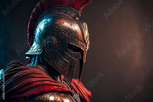 Obraz na plátně Spartan warrior portrait, copyspace. Generative AI