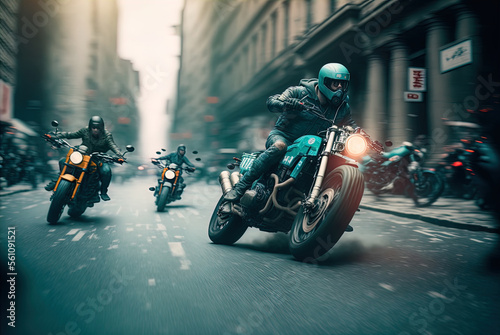 A thrilling high speed motorcycle chase. Made with Generative AI. Fototapet
