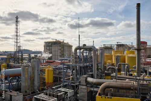 oil refinery power plant located near the sea Cartagena, Murcia, Spain