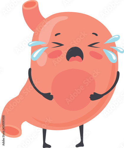 Crying stomach mascot. Cartoon digestion problem character