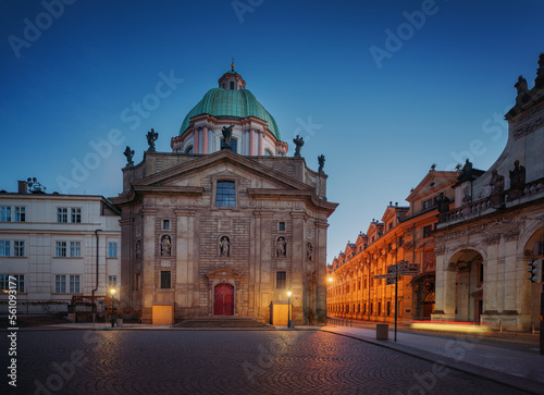 St. Francis of Assisi Church (Church of St Francis Seraph) at Krizovnicke Square at night - Prague, Czech Republic photo
