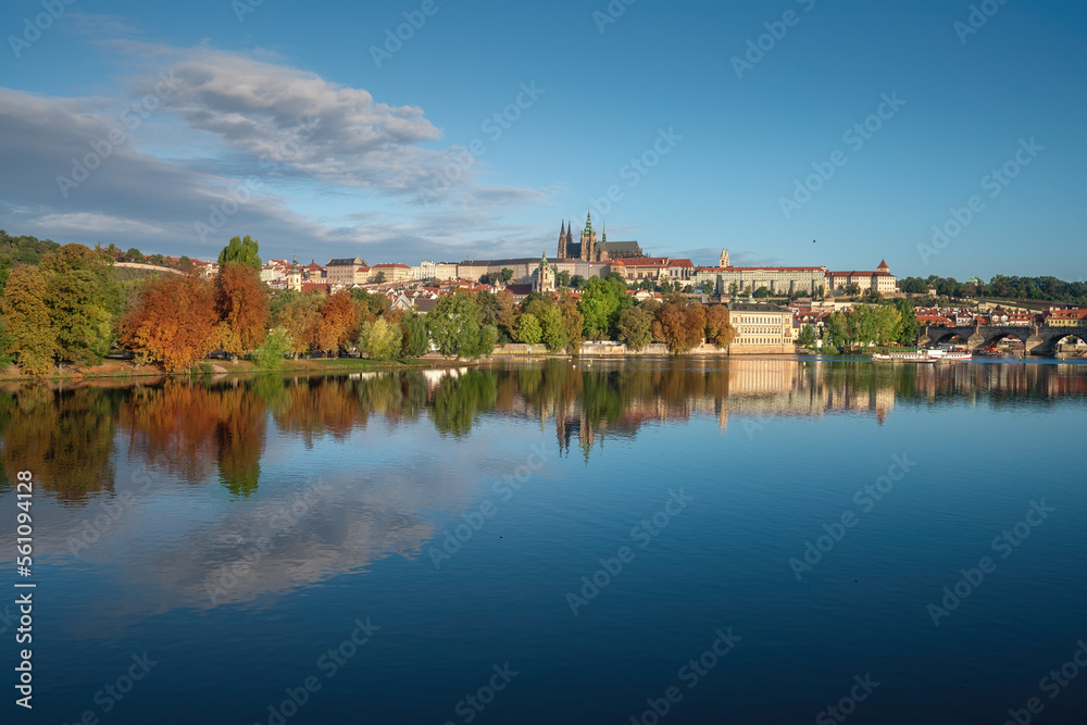 Skyline of Vltava River with Prague Castle on Autumn - Prague, Czech Republic