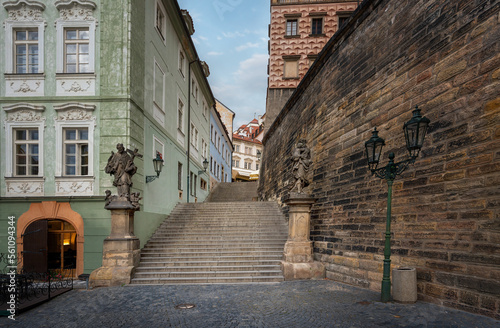 Radnicke schody Stairs at Mala Strana with St Joseph and St John of Nepomuk statues - Prague, Czech Republic photo