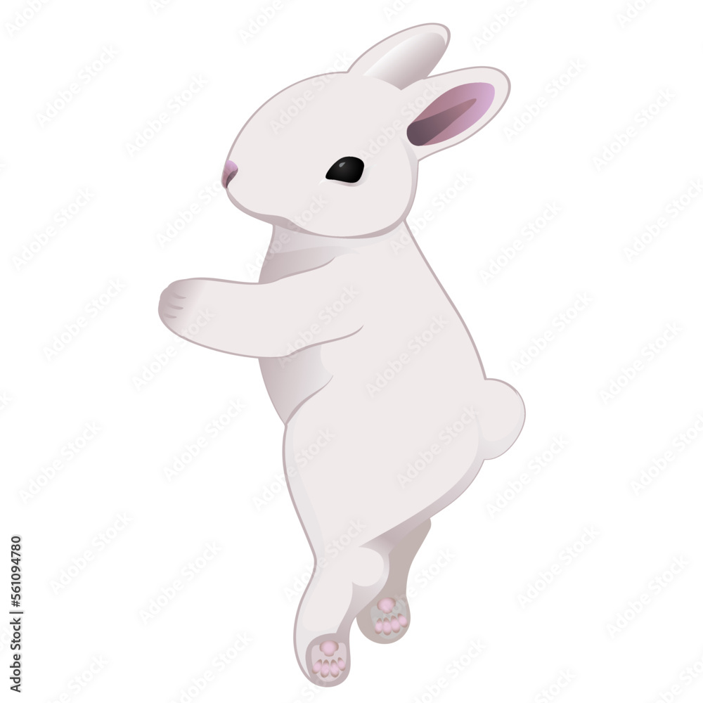 Cute, funny white easter bunny, holiday greetings design element, illustration for wallpaper, textile, wrapping