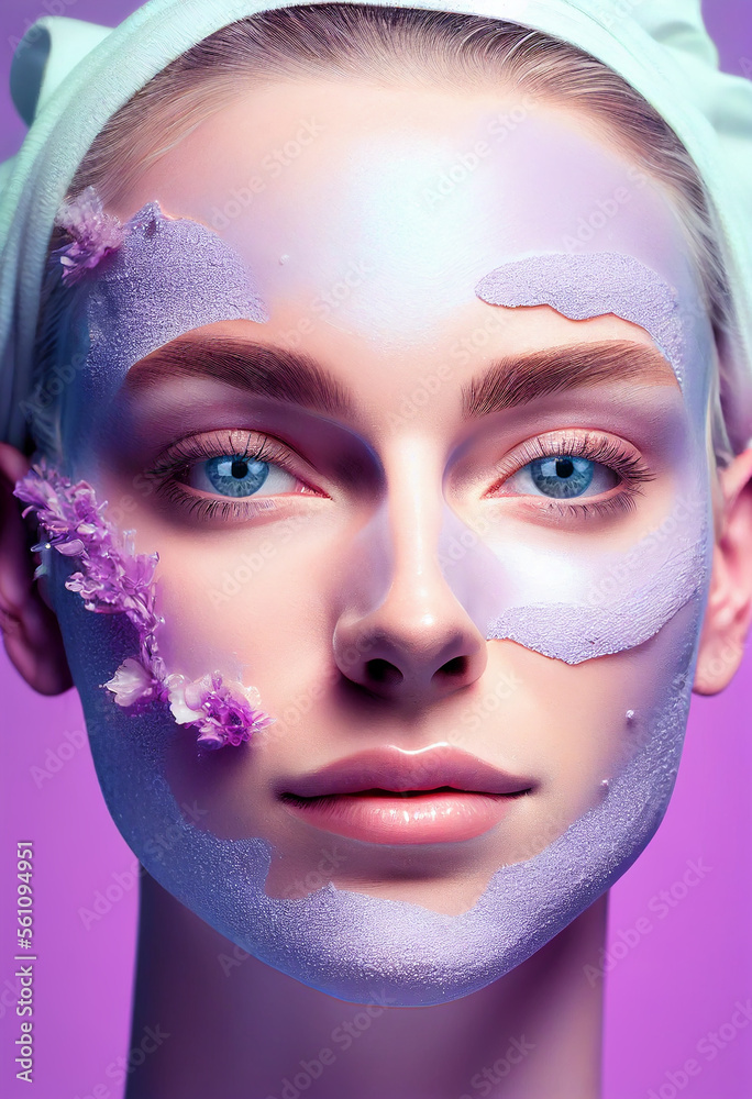 Hydratation water mask on Beauty models face Close Eyes Dкops of water