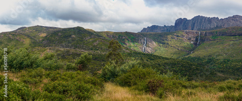 Waterfalls panorama under Andringitra massif as seen during trek to pic Boby peak © Lubo Ivanko