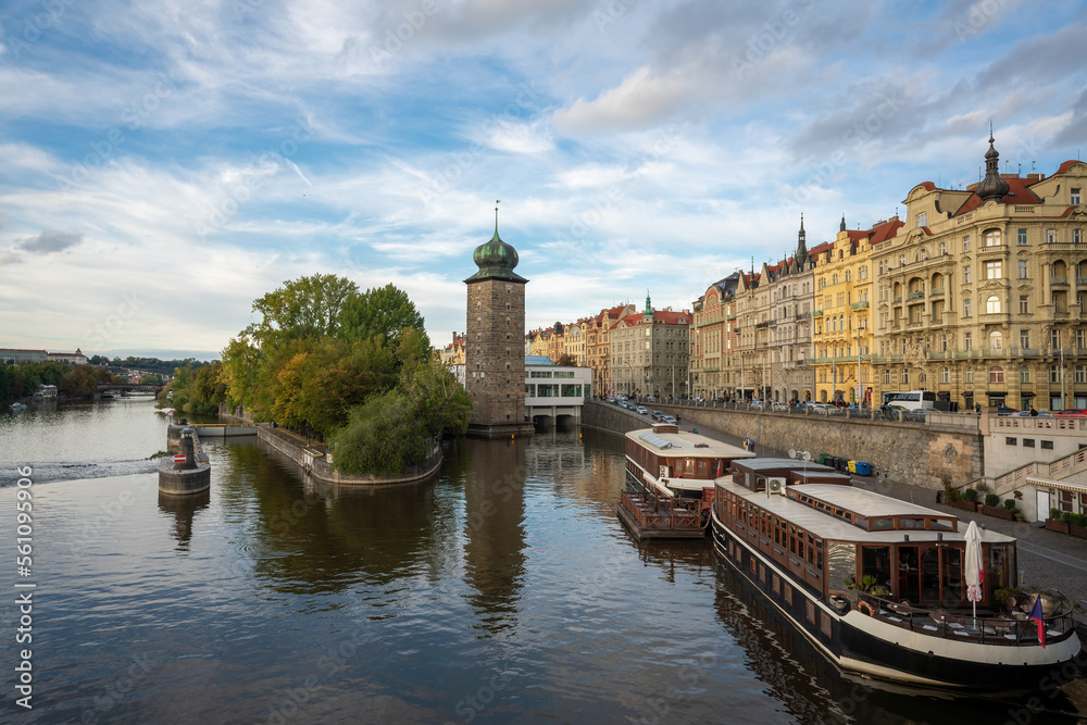 Vltava River view with Sitkov Water Tower - Prague, Czech Republic