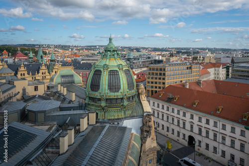 Aerial view of Republic Square (Namesti Republiky) with Municipal House dome - Prague, Czech Republic photo
