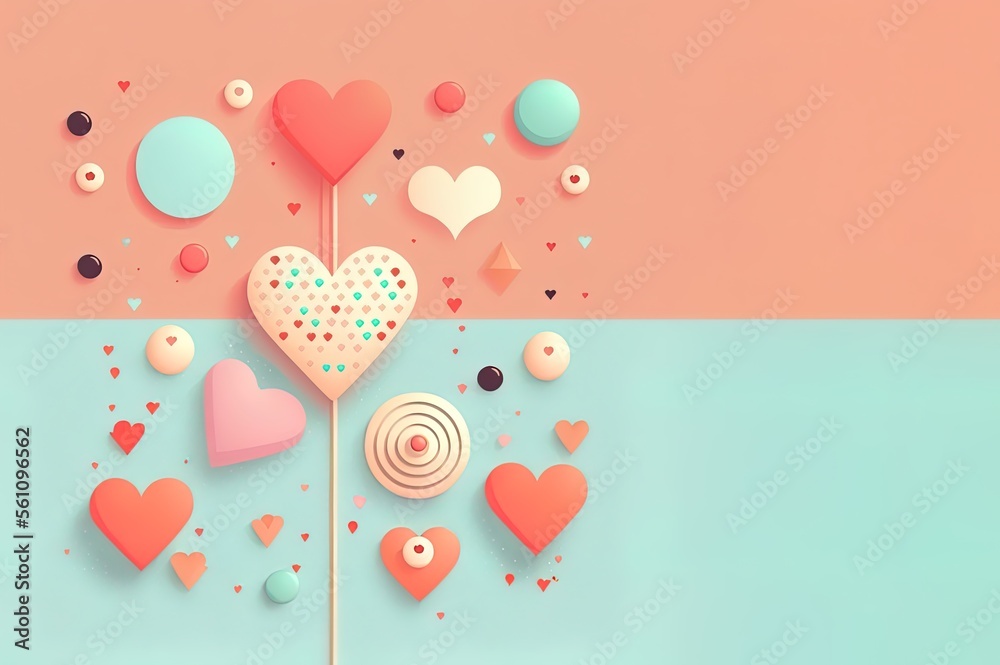 Minimalistic and Romantic Valentine's Day Background with Cute Illustrations of Hearts