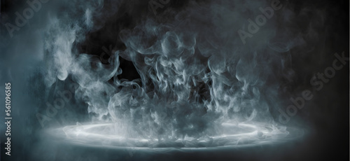 smoke exploding on dark black background, empty place middle center, fog effect, illustration digital generative ai design art style