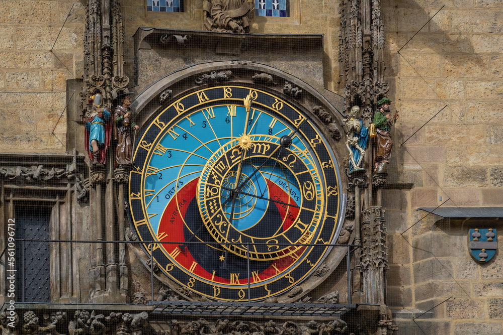 Astronomical Clock detail with Astronomical dial at Old Town Hall - Prague, Czech Republic
