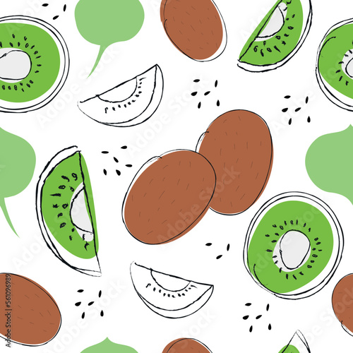 Seamless pattern on handmade abstract fruit drawings. Contemporary artistic design of kiwi fruit for backgrounds, cards, wrappers and wallpapers
