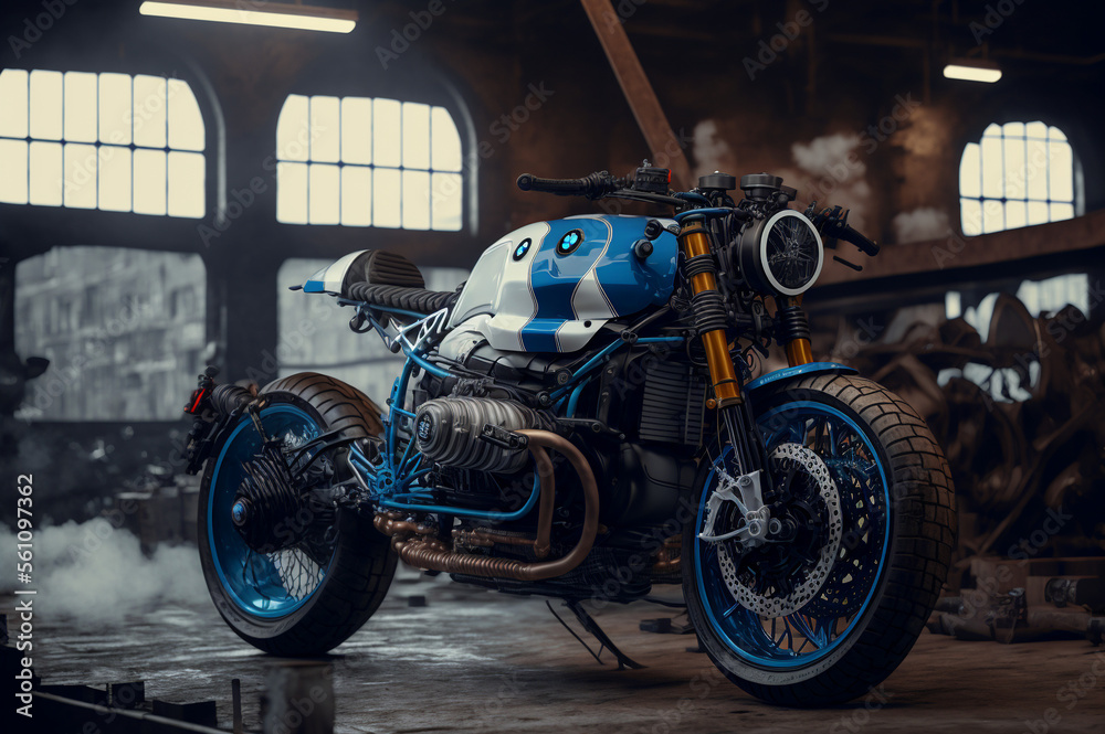 Ultimate custom Cafe Fighter, Cafe Racer Motorcycle. Created by Generative AI. Wallpaper 