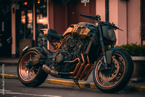 Ultimate custom Cafe Fighter, Cafe Racer Motorcycle. Created by Generative AI. Wallpaper 