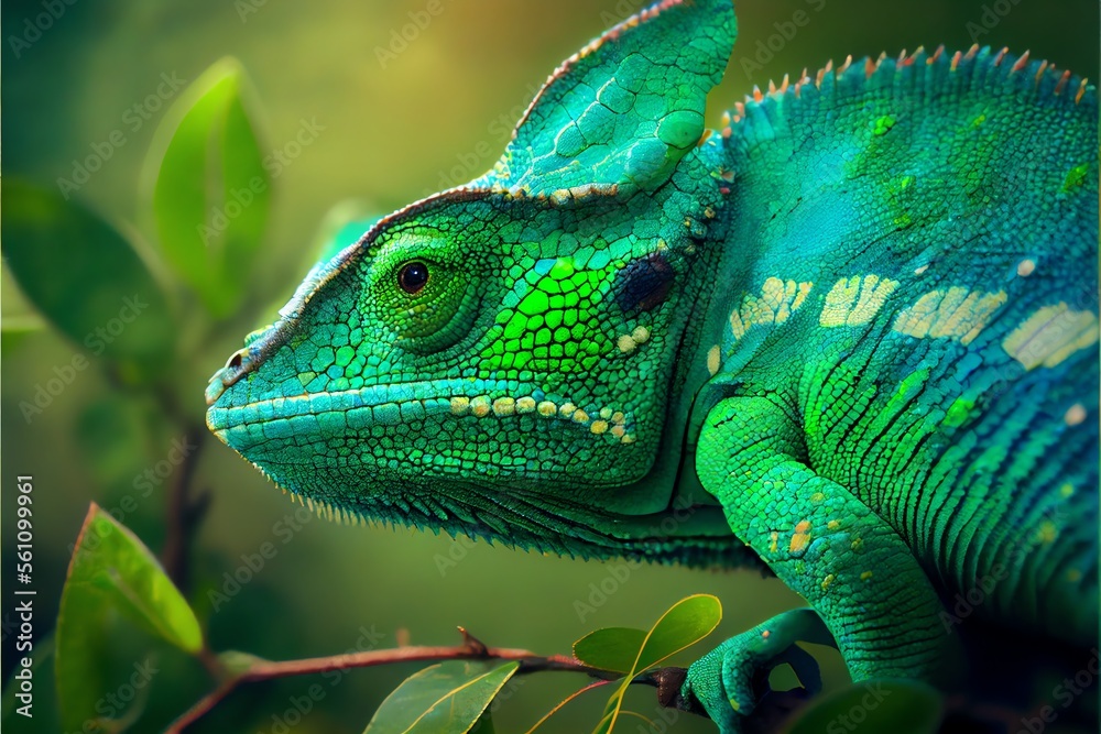 Close-up of a green chameleon - Generative AI Close-up of a green chameleon - Generative AI
