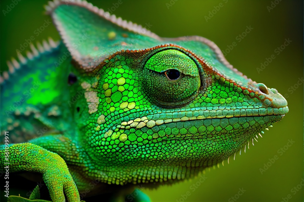 Close-up of a green chameleon - Generative AI