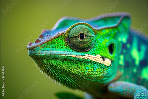 Close-up of a green chameleon - Generative AI