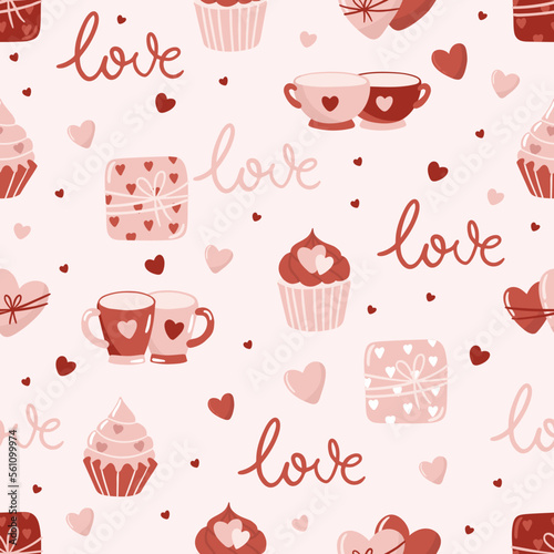 Valentines day pink seamless pattern. Love  hearts  valentine card.