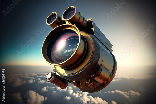 Metallic pay per view monocular pionting into the Sky stock photo Eyesight  Surveillance  Inspiration  Focus - Concept  High Angle View