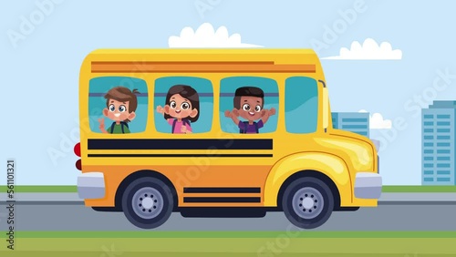 little students kids in bus