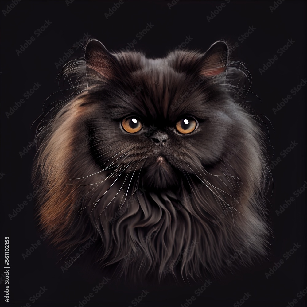 Fototapeta premium Himalayan cat breed isolated on a black background. Generative AI
