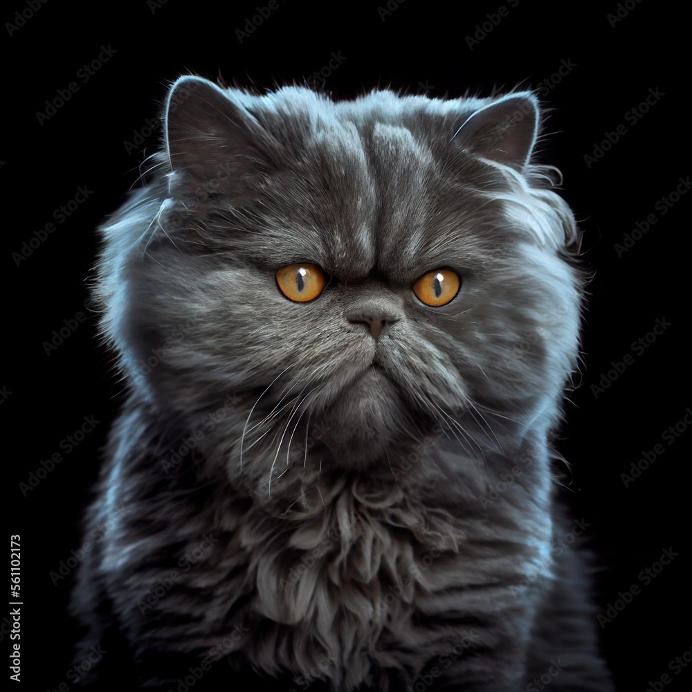 Selkirk Rex cat breed isolated on a black background. Generative AI
