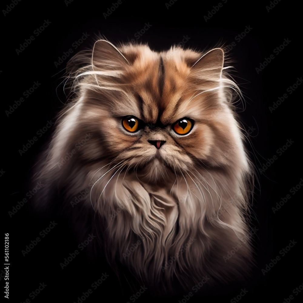Himalayan-Persian cat breed isolated on a black background. Generative AI
