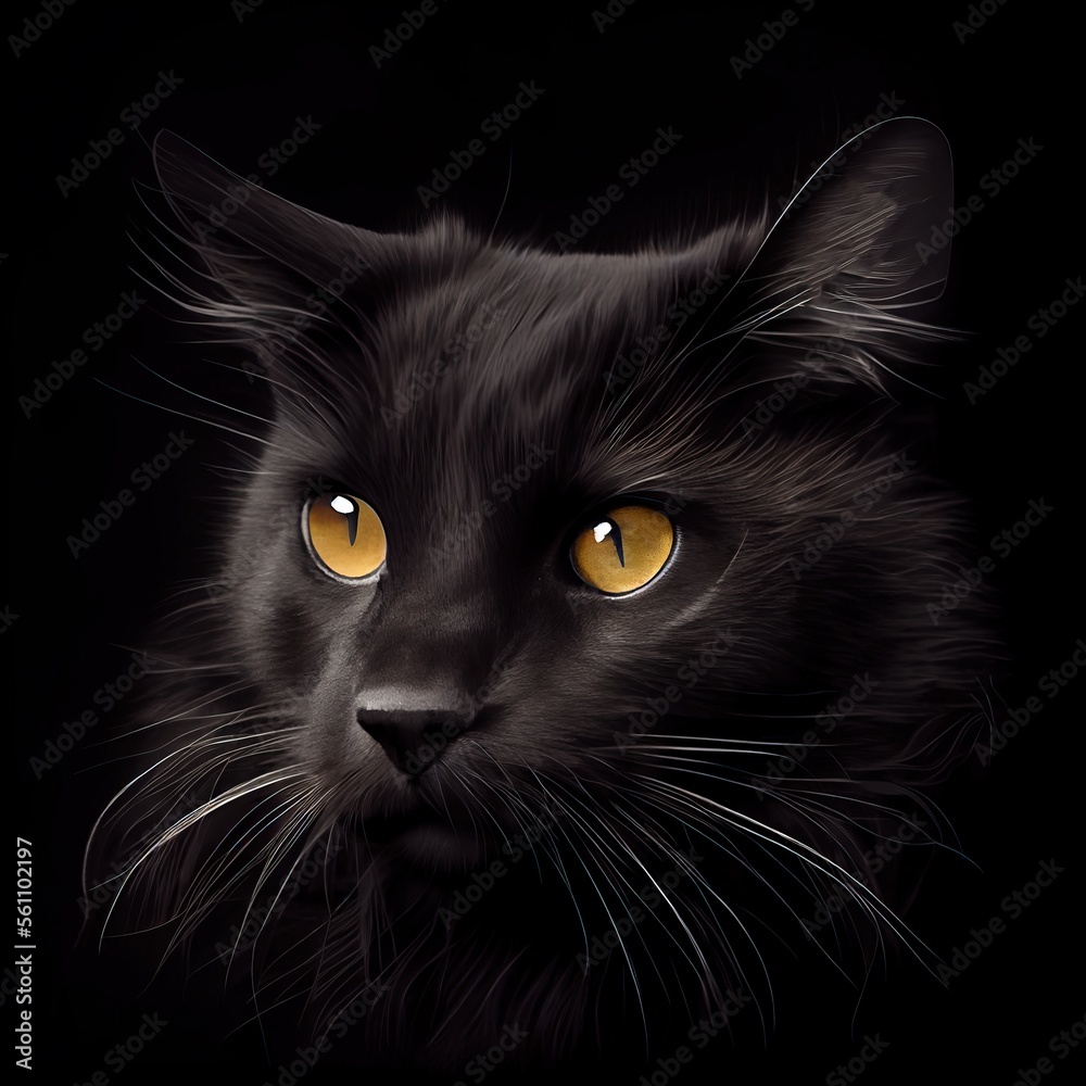 Black Cat cat breed isolated on a black background. Generative AI