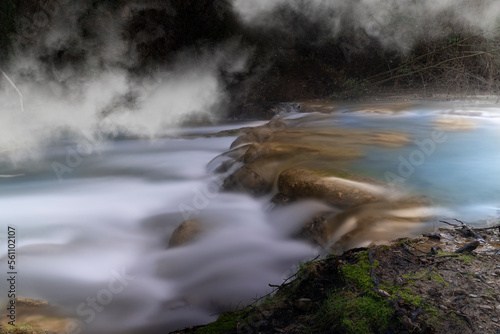 waterfalls produced by the elsa river wrapped in the tuscan fog © Massimo