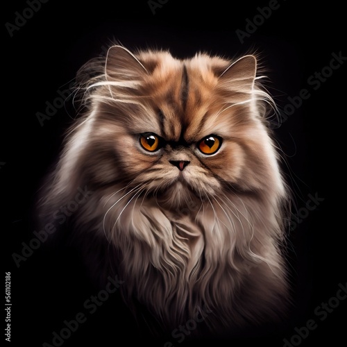 Himalayan-Persian cat breed isolated on a black background. Generative AI