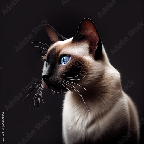 Obraz na płótnie Siamese cat breed isolated on a black background. Generative AI