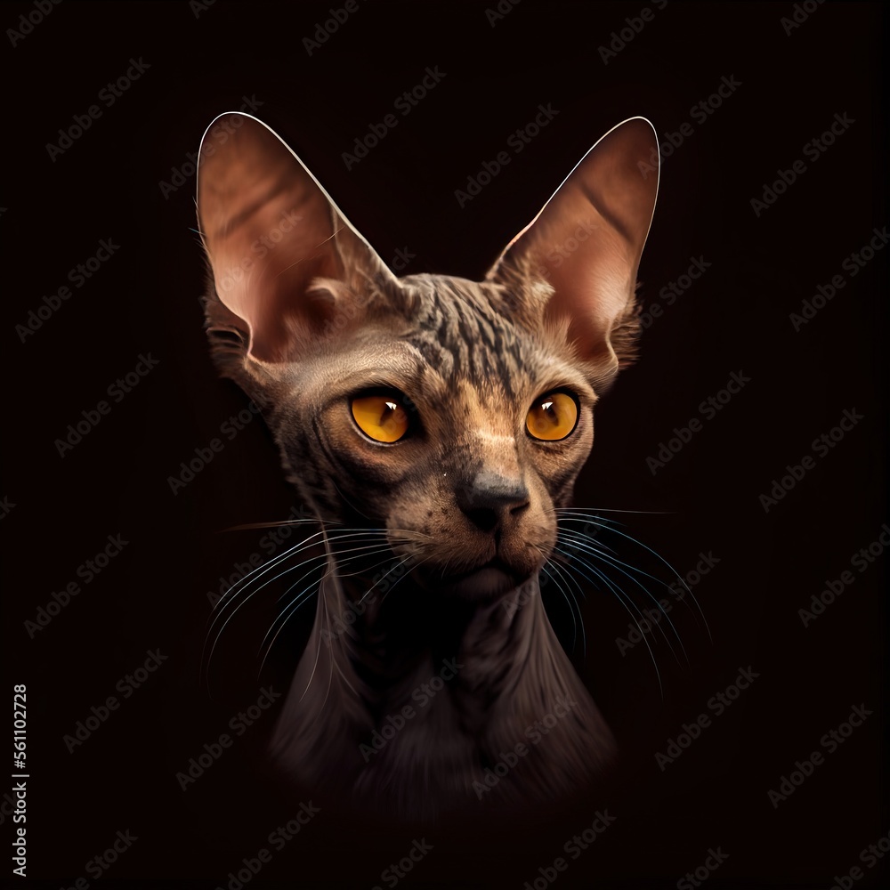 Minskin cat breed isolated on a black background. Generative AI Minskin cat breed isolated on a black background. Generative AI