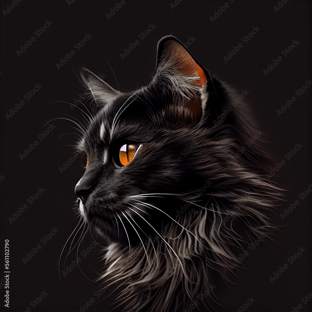 Moggie cat breed isolated on a black background. Generative AI Moggie cat breed isolated on a black background. Generative AI