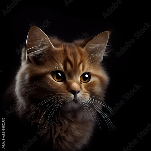 Munchkin cat breed isolated on a black background. Generative AI © Razvan