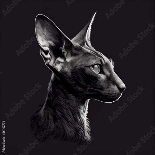 Cornish Rex cat breed isolated on a black background. Generative AI