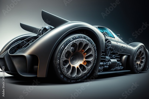 drift on futuristic racing car  low saturation car in color dark brushed aluminum