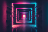  Modern Futuristic Sci-Fi Grunge Empty Tunnel Corridor With Neon Glowing  Purple Blue Pink Red   ,GENERATIVE AI