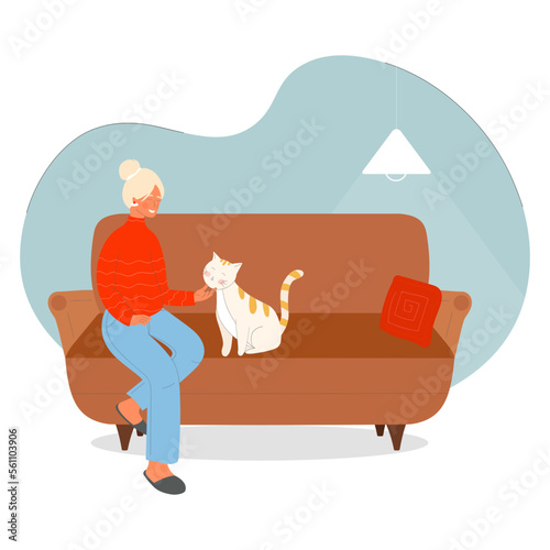 girl sitting on the couch with a cat