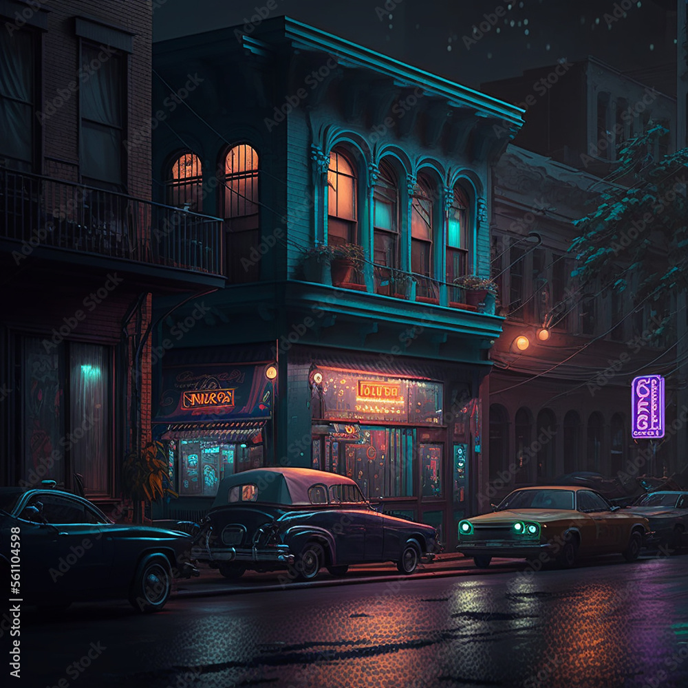 Naklejka premium Night in street. neon signs