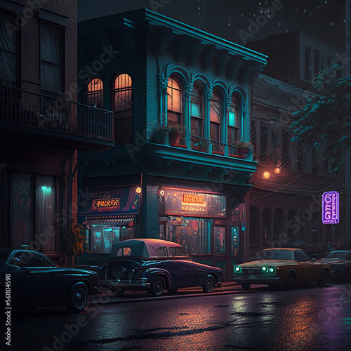 Night in street. neon signs
