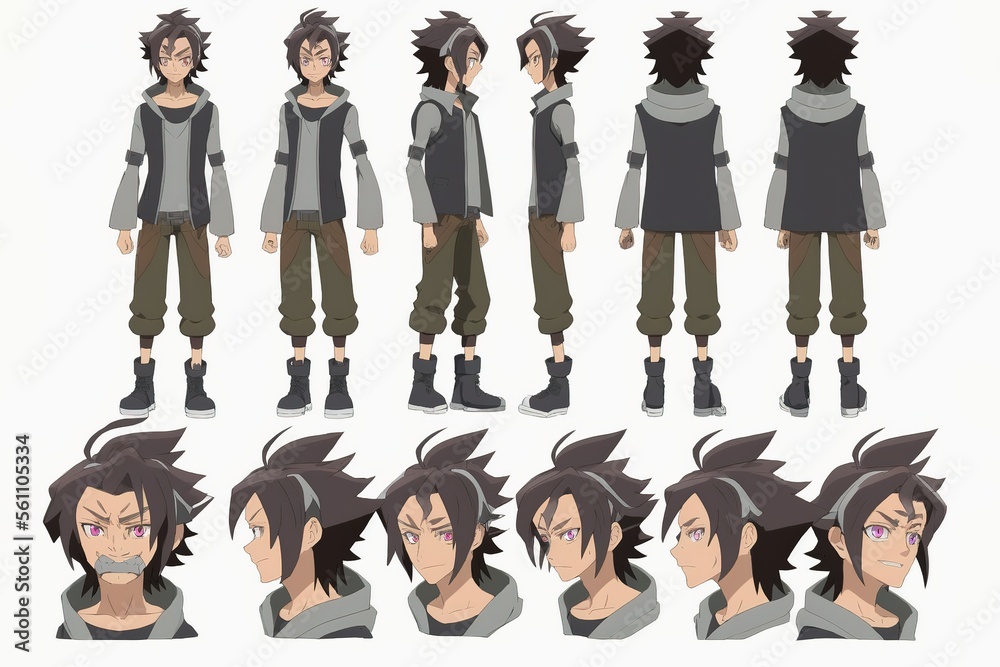 Detailed anime character design guide with proportions and facial expressions.