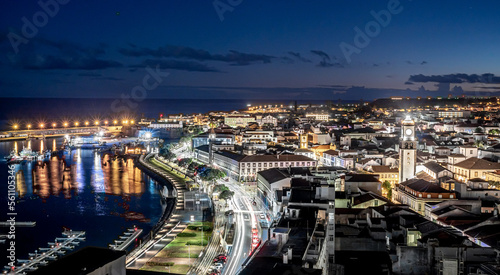 Ponta Delgada night skyline  Azores  Portugal 