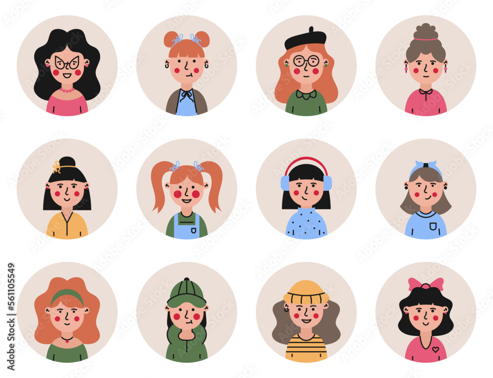 People avatar. A set of female avatars for the user's profile on the website and app. Multicolored icons of people in a modern style People avatar. A set of female avatars for the user's profile on the website and app. Multicolored icons of people in a modern style