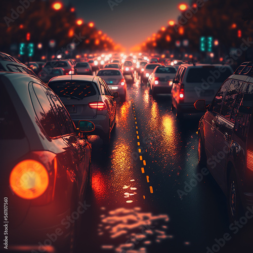 Traffic jam in night city.