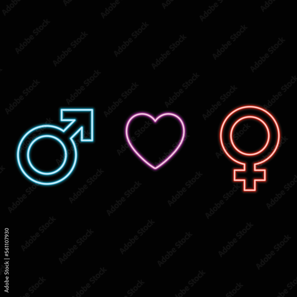Female and male gender signs with neon effect on a dark background. Vector illustration Female and male gender signs with neon effect on a dark background. Vector illustration