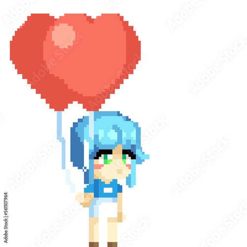 pixel art girl with balloons for valentine s day