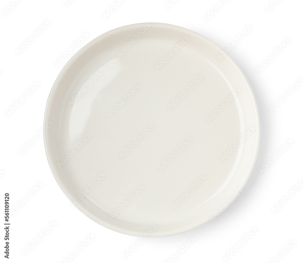 Beautiful empty ceramic plate isolated on white, top view