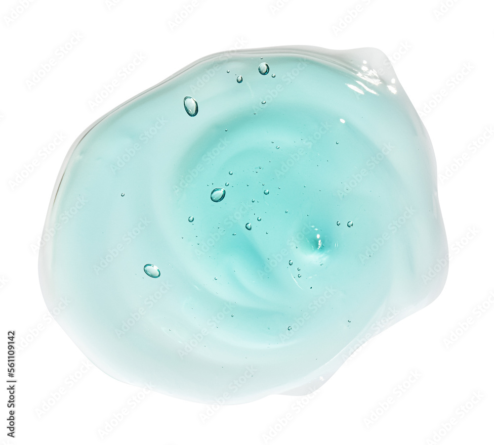 Sample of turquoise facial gel on white background, top view Sample of turquoise facial gel on white background, top view