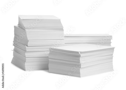 Stacks of paper sheets on white background